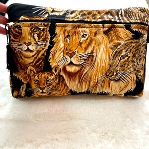 Vintage 70s Big Cats Tiger Leopard Cheetah Novelty Print Makeup/ Toiletry Bag